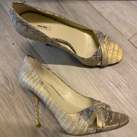 Miu Miu peep toe stiletto snake skin 36.5 - Picture 2 of 3